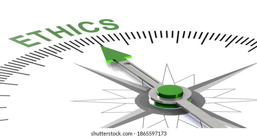 Ethics Word On White Compass, 3d Rendering