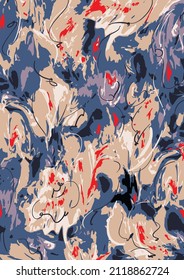 Ethnic, Abstract, Pattern With A Bouquet Of Blue Flowers On A Dark Background. Peonies, Roses, Sweet Peas, Bells. For Fabric Or Wallpaper 