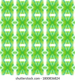 Ethnic  Art. Hand Drawn Painted. Cherokee, American, Navajo Seamless Pattern. Tribal Texture. Tribal Home Decor. Green, Lime, Mint Tile. Graphic Ornament.