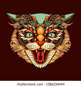 ethnic cat head illustration and tshirt design