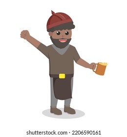 Ethnic Dwarf Warrior Holding Beer Design Character On White Background