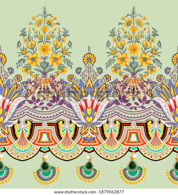 Ethnic Mughal Border Multicolored Design Stock Illustration 1879062877