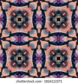 Ethnic Pattern. Abstract Batik Print. Seamless Tie Dye Rapport. Ikat Asian Motif. Black and Pink Snake Seamless Texture. Ethnic CraftHand Made Pattern.