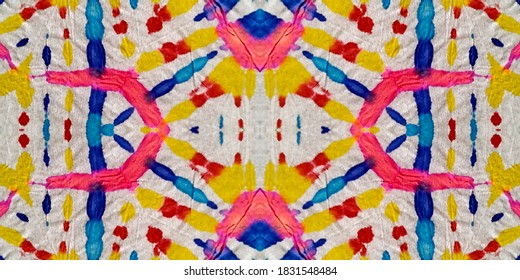 Ethnic Pattern. Abstract Tie Dye Ornament. Colorful Texture. Kaleidoscope Hand Drawn Ornament. Ethnic Islamic Design. Ethnic CraftHand Made Pattern.