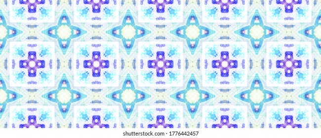 Ethnic Pattern. Repeat Tie Dye Ornament. Ikat Mexican Print. Blue, White, Indigo, Denim Seamless Texture. Abstract Shibori Print. Ethnic CraftHand Made Pattern.