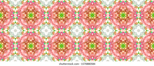 Ethnic Pattern. Seamless Tie Dye Ornament. Ikat Japanese Design. Abstract Batik Design. Pink and Green Seamless Texture. Ethnic CraftHand Made Pattern.