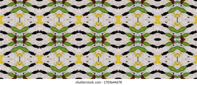 Ethnic Pattern. Seamless Tie Dye Illustration. Ikat African Design. Green and Black Texture. Abstract Shibori Print. Ethnic CraftHand Made Pattern.