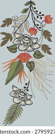 I ethnic pattern with stylized florwers. Colored vector illustration. Isolated on white background.
