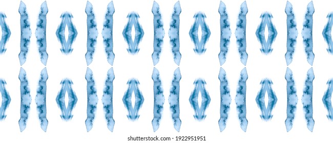Ethnic Print. Abstract Grunge Design. Blue and white Paper Texture Tile. Tie and Dye Seamless Border Print. blue Textile Print Repeat. Background. Space Dyed Fabric. Bleach Tie Dye.