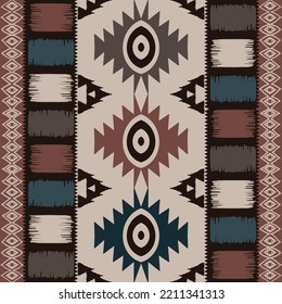 Ethnic Tribal African Ikat Pattern. Illustration Vintage Tribal African Aztec Navajo Seamless Pattern Design Ikat Style For Carpet, Rug, Tapestry Or Ethnic Interior Decoration Elements.