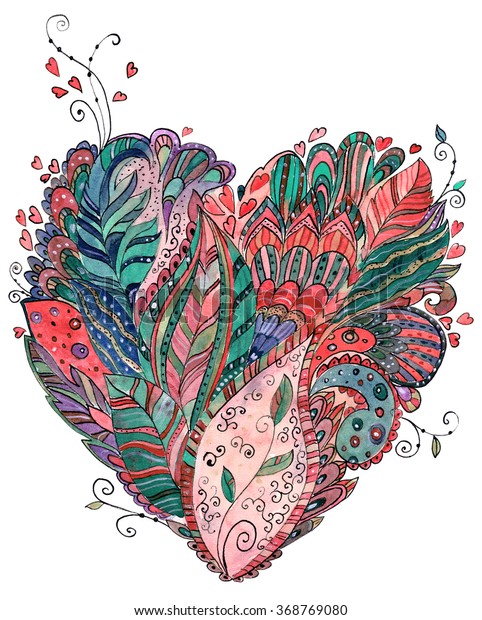 Ethnic Valentine Nature Pattern Watercolor Painting Stock Illustration ...