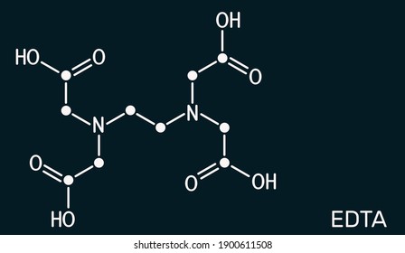 Ethylenediaminetetraacetic Acid, Edetic Acid, EDTA Molecule. It Is A Lead Chelator And Anti-coagulant. Skeletal Chemical Formula On The Dark Blue Background. Illustration