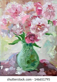 Etude Oil Painting Peonies In A Vase