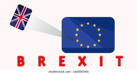 EU Flag and British flag with text. Separation of British from EU. 