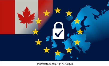 EU And Flag Of Canada - Data Protection