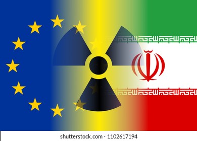 Eu And Iran Flags, Nuclear Sign