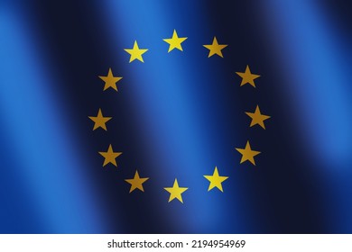 EU National Flag. European Union Blue Flag With Gold Stars And Smooth Wind Wave For Banner Or Background. United Europe. National Symbol. Waves Ripples On Flag