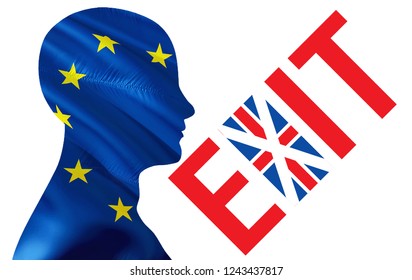 EU UK relations concept. Different views on Brexit. Political eurozone Crisis concept background. People view concept on UK leaving Euro zone. European flag sign exit of Great Britain from the EU