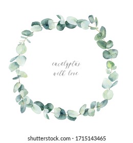 Eucalyptus Floral Wreath. Elegant Frame On Watercolor Illustration