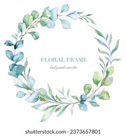 Eucalyptus Watercolor Frame. Eucalyptus Greenery Frame Hand Painted isolated on white background.  Perfect for wedding invitations, floral labels, bridal shower and  floral greeting cards - Powered by Shutterstock