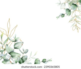 Eucalyptus Watercolor Frame. Eucalyptus Greenery Frame Hand Painted isolated on white background.  Perfect for wedding invitations, floral labels, bridal shower and  floral greeting cards - Powered by Shutterstock