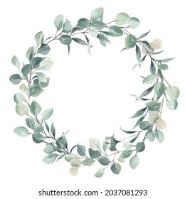 Eucalyptus Wreath, Greenery. Perfect For Invitation, Wedding Or Greeting Cards.