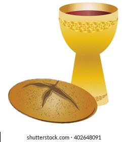 Eucharist Symbols Bread Wine Wooden Chalice Stock Vector (Royalty Free ...