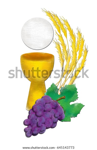 Eucharist Symbols Chalice Host Bread Wine Stock Illustration 645143773 ...