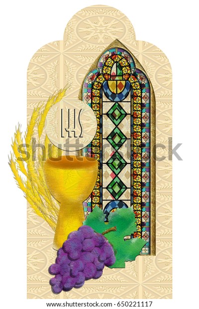 Eucharist Symbols Chalice Host Bread Wine Stock Illustration 650221117