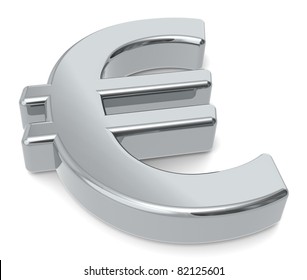 EUR. 3D Euro Symbol. Silver Color