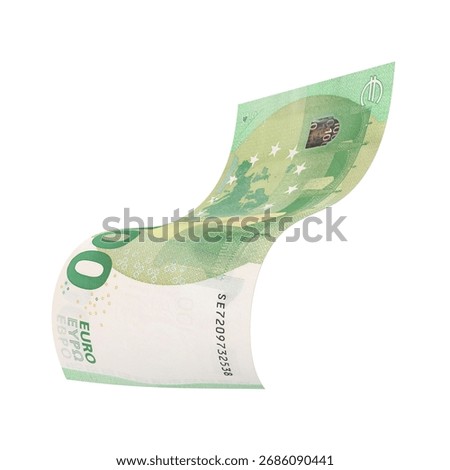 Euro 100 Falling Monetary Value, High quality currency banknote for finance, education, 3D modeling, stock. References and global monetary identity and value.