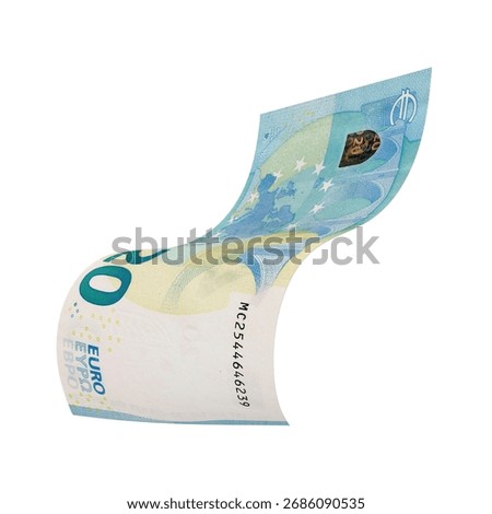 Euro 20 Falling Monetary Value, High quality currency banknote for finance, education, 3D modeling, stock. References and global monetary identity and value.