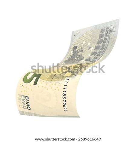 Euro 5 Falling Monetary Value, High quality currency banknote for finance, education, 3D modeling, stock. References and global monetary identity and value.