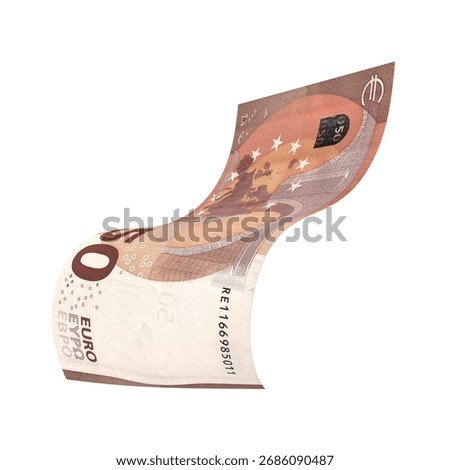 Euro 50 Falling Monetary Value, High quality currency banknote for finance, education, 3D modeling, stock. References and global monetary identity and value.