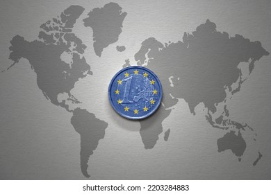 Euro Coin With National Flag Of European Union On The Gray World Map Background.3d Illustration. Finance Concept