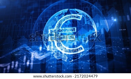 Euro money icon, Global finance business investment strategy competition, Investment security data analytics artificial intelligence technology graph chart stock exchange finance 3d rendering