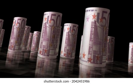 Euro Money Pack 3d Illustration. 500 EUR Banknote Bundle Stacks. Concept Of Finance, Cash, Economy Crisis, Business Success, Recession, Bank, Tax And Debt. Eurozone In European Union.