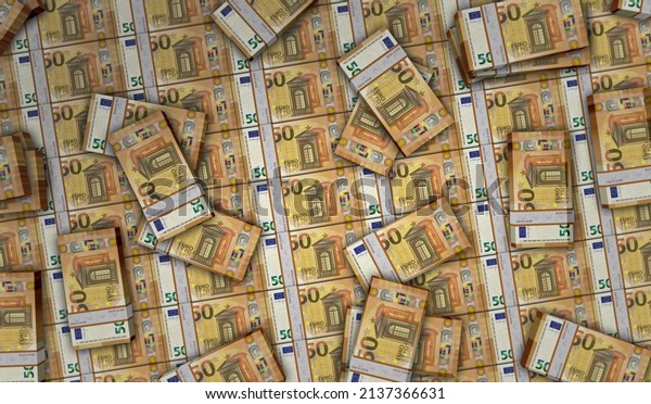 Euro money\
print 3d illustration. 50 EUR banknote printing. Concept of\
finance, cash, economy crisis, business success, recession, bank,\
tax and debt. Eurozone in European\
Union.