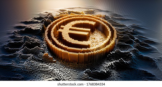 Euro Symbol In A Digital Raster Micro Structure - 3D Illustration