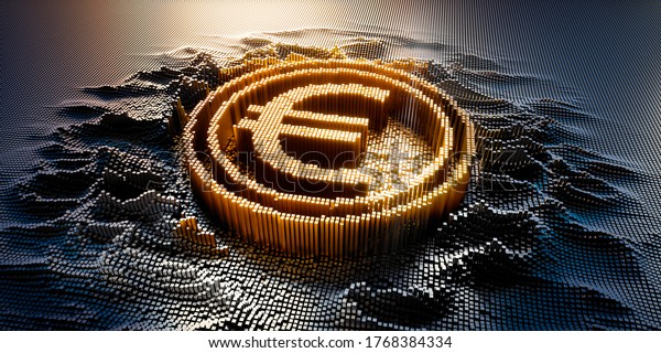 Euro Symbol in a digital raster micro\
structure - 3D\
illustration