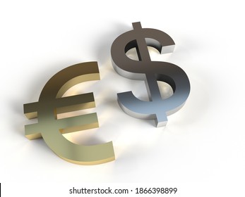 Euro And US Dollar 3D Signs On White Background (EUR, USD)