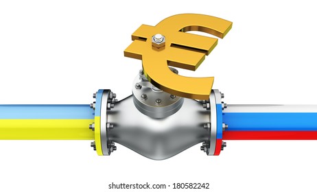 Euro Valve On The Pipeline Of Russia And Ukraine, Concept Of Gas Conflict