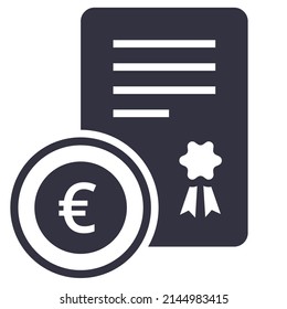 Eurobonds Icon. Isolated Filled Euro Bond Icon On White Background. Investment Illustration. Venture Capital Or Corporate Euro Bond For Web, Mobile, UI Design. Simple Element Illustration