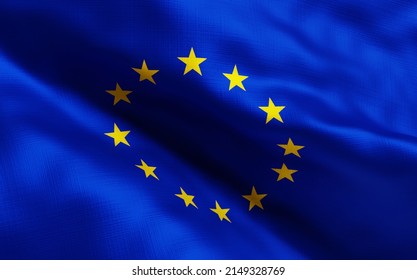 Europa Waving Flag Close Up; 3d Render; Illustation;