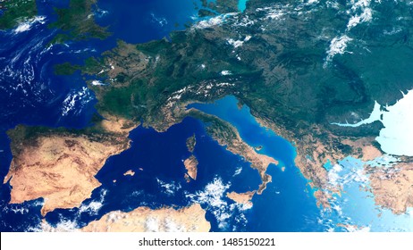 Europe in 2100 high sea level flood several   portion of coast and land, climate change effect - concept art - composite -  Elements of this image furnished by NASA