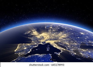 Europe. 3D Rendering. Stars my own photo. Elements of this image furnished by NASA - Shutterstock ID 645178993