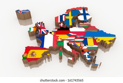 Europe Continental With Flags