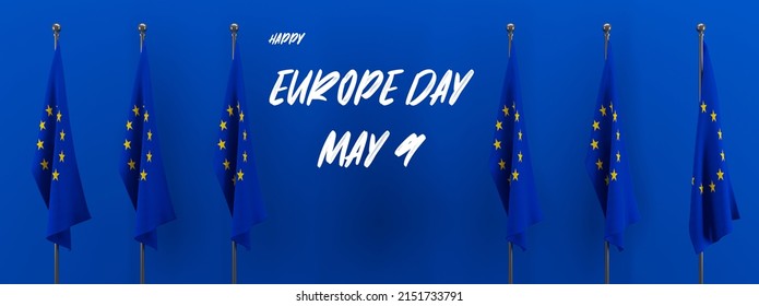 Europe Day. Annual public holiday in May. Europe Day in May 9. Flag Europe and text. 3D work and 3D illustration - Powered by Shutterstock