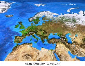 Europe Map. Detailed Satellite View Of The Earth And Its Landforms. Elements Of This Image Furnished By NASA