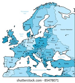 Europe map of light blue colors. Raster version. Vector version is also available.